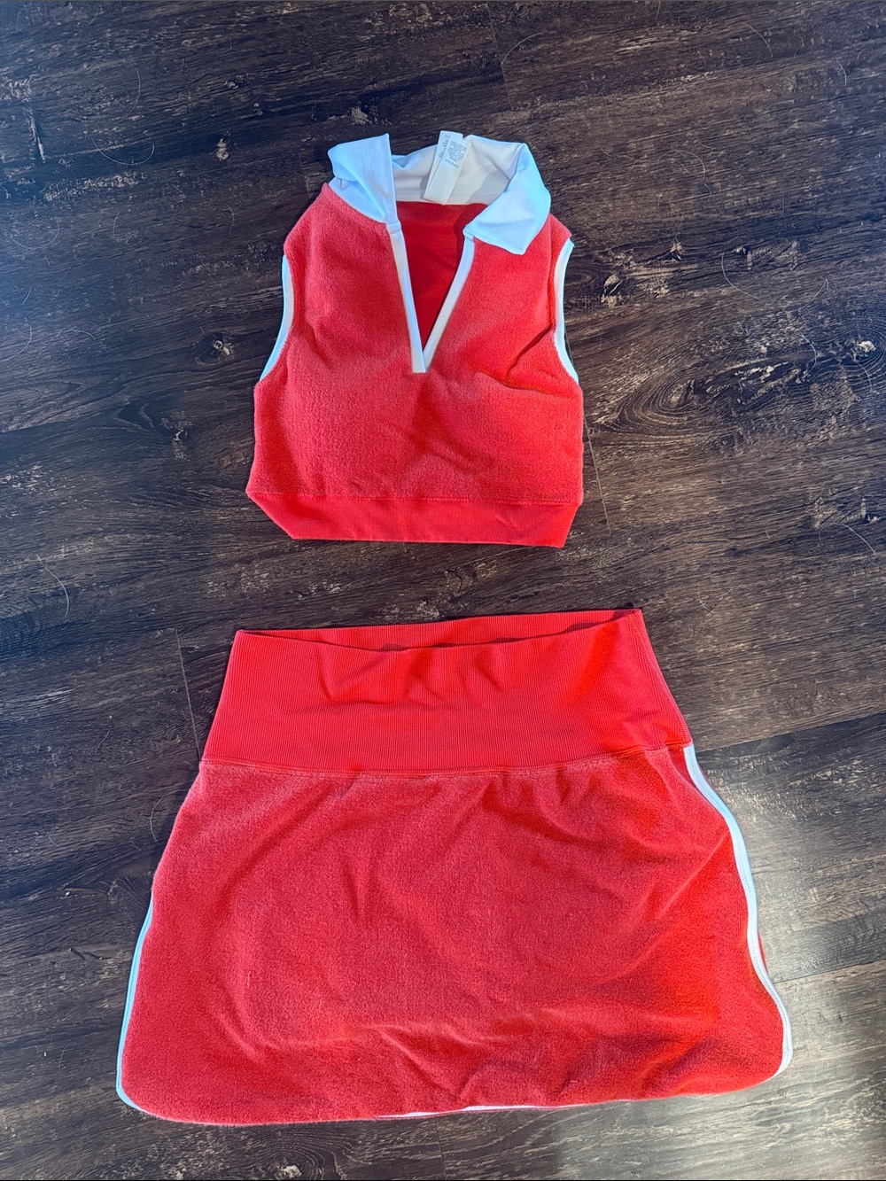 aerie Red Terry Skirt Set with White Trim